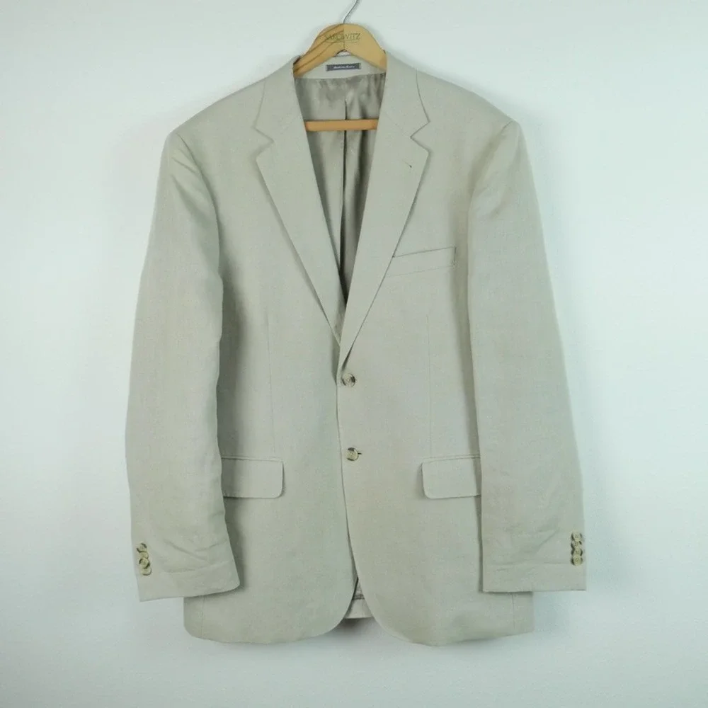 Saks‎ Fifth Avenue Mens 42R Blazer 100% Linen 2 Button Sport Coat Beige Preppy